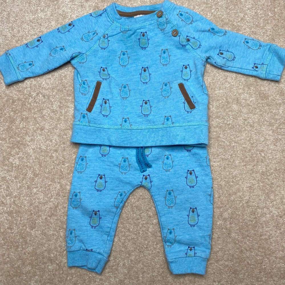 Mini club blue two piece boys sweat suit size 3–6 months-EUC
